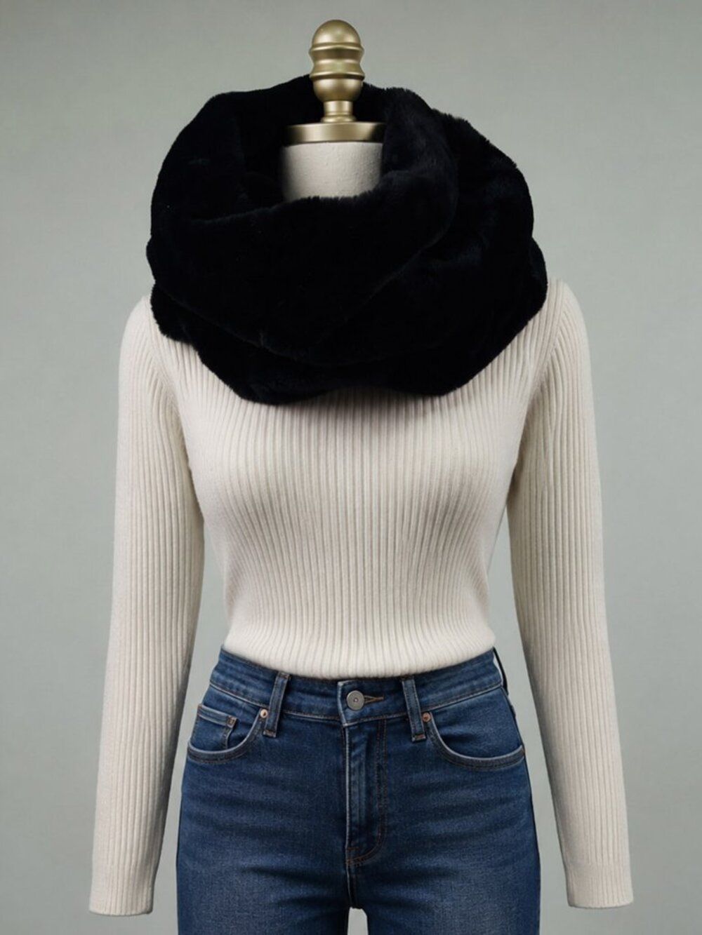 Express Black Faux Fur Infinity Loop Scarf Soft Plush One Size Winter Neck Wrap